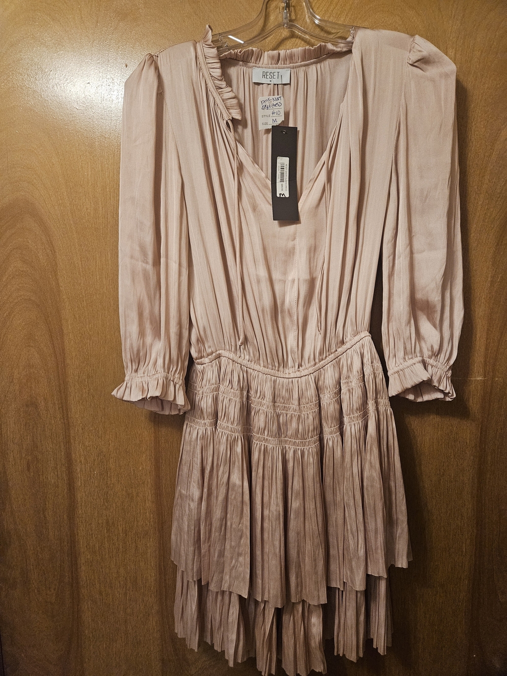 RESET Blush Pink Long-Sleeve Pleated Tiered Dress